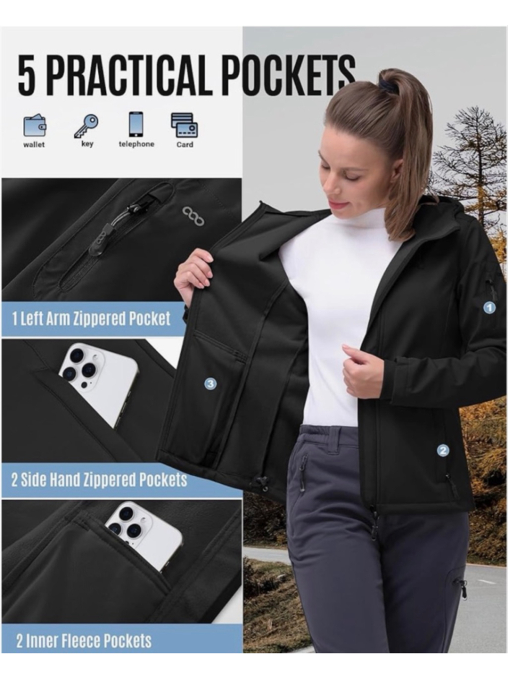 NEW 33,000ft Softshell Jacket Fleece Lined Warm Jacket Light Hooded Windproof 3X - Picture 7 of 8